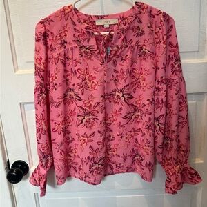 NWT Loft XS Petite Hot Pink Tie Neck Blouse